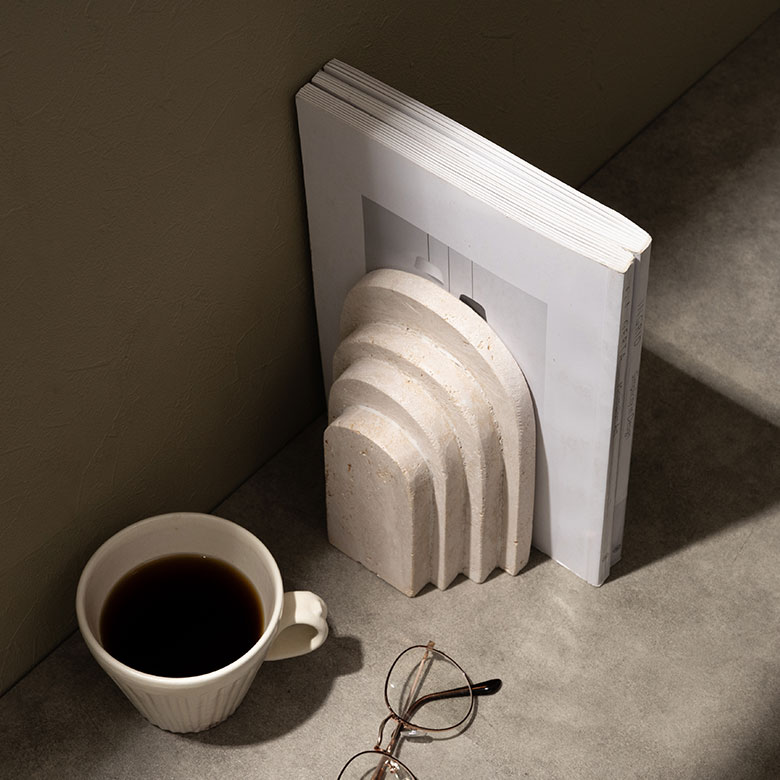 大理石 ブックエンド ストーン 天然石 本立て ブックスタンド 約 W