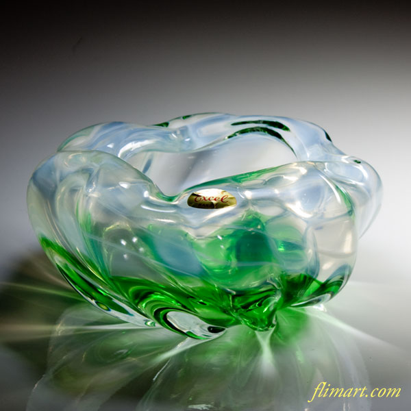 マルティグラス 灰皿 レトロ オレンジ花柄 グリーン マルティグラス