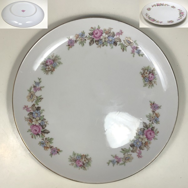 アンティーク] 港湾風景と花が描かれた絵皿