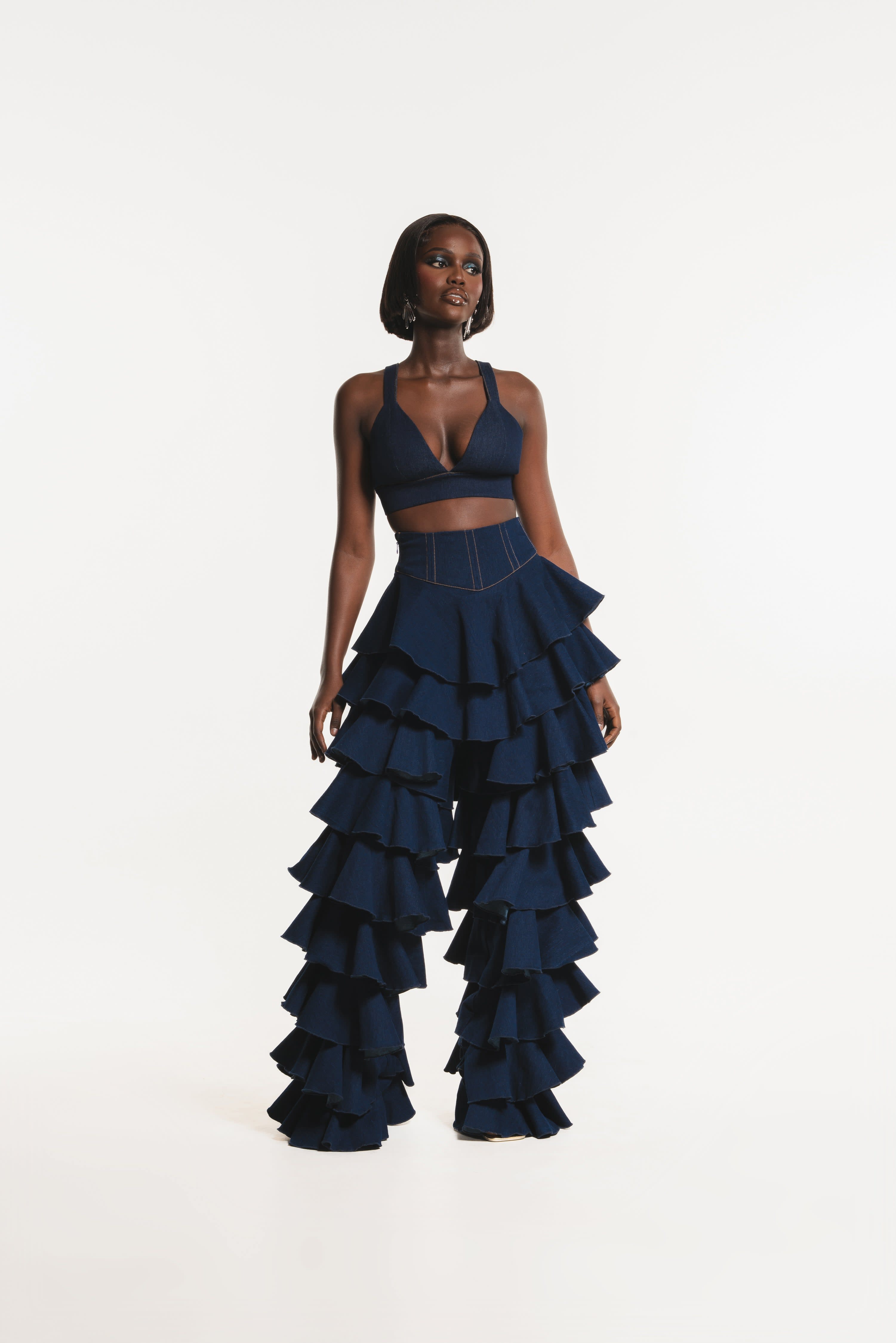 Daria Denim Ruffle Pants | OFUURE | Wolf & Badger