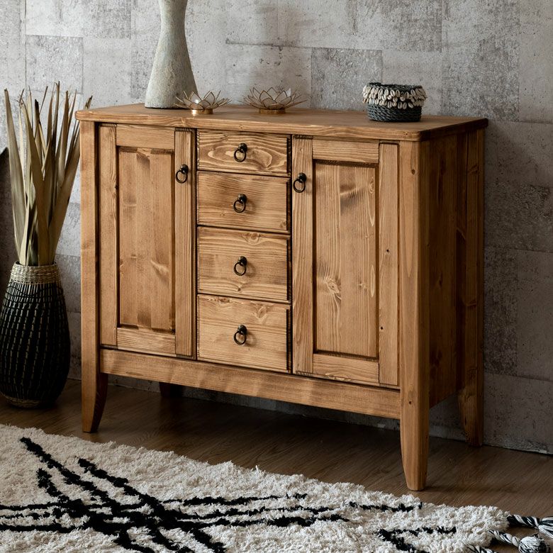 リビングチェスト チェスト 木製 引き出し ガラス扉 幅120cm [91292