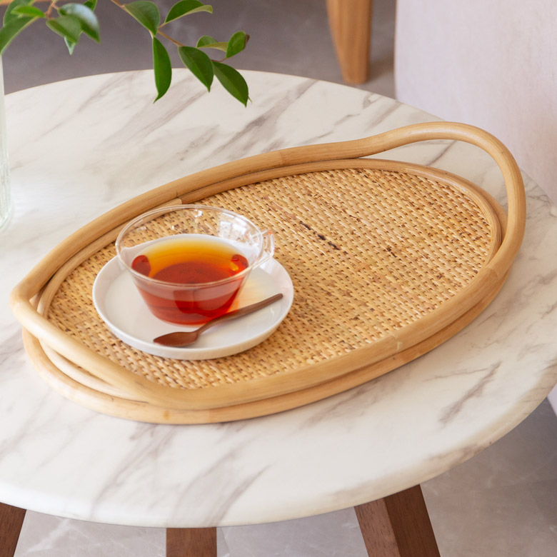 ラタン 籐 フォールディングトレイ サイドテーブル お盆 木製