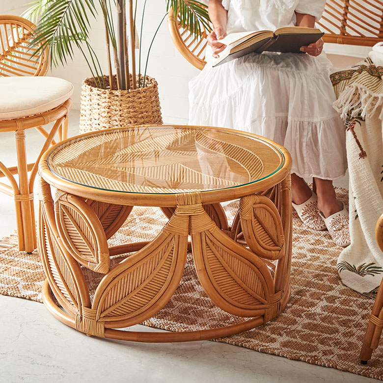 高級ラタン製 アンティーク座卓 ビンテージ 節約 高級ラタン製