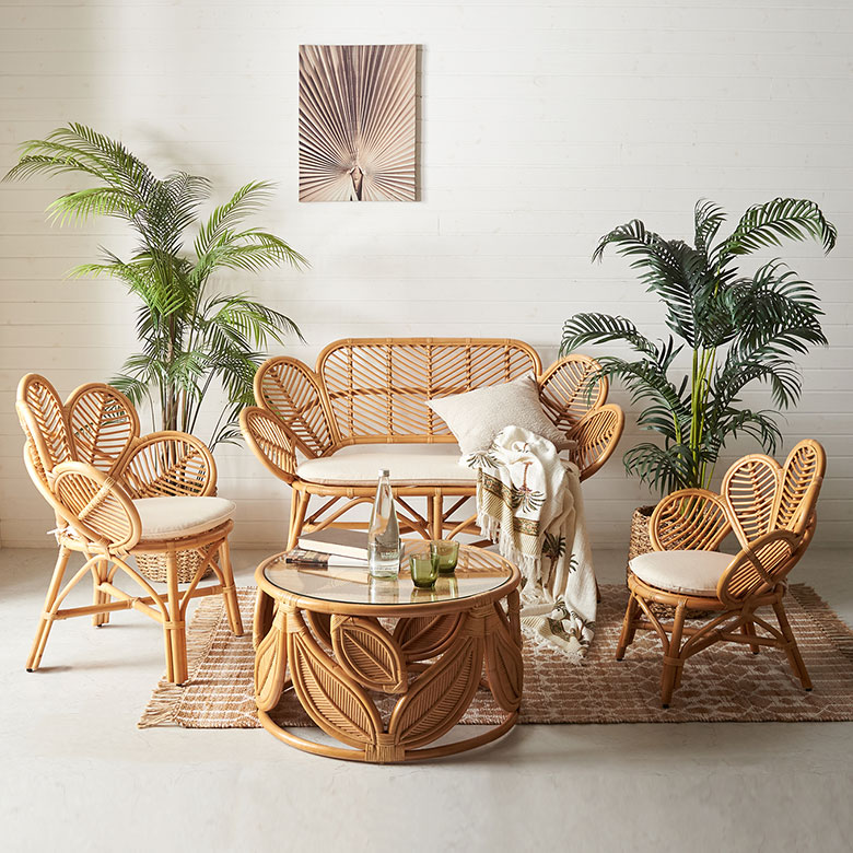 ⭐️即決価格⭐️ラタンサイドテーブル 丸型ガラステーブル 藤 天板