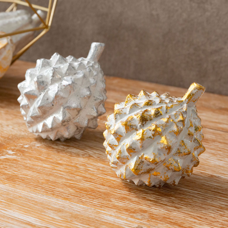 オブジェ ウッド 木製 木彫り 天然木 ドリアン 野菜 シルバー 銀