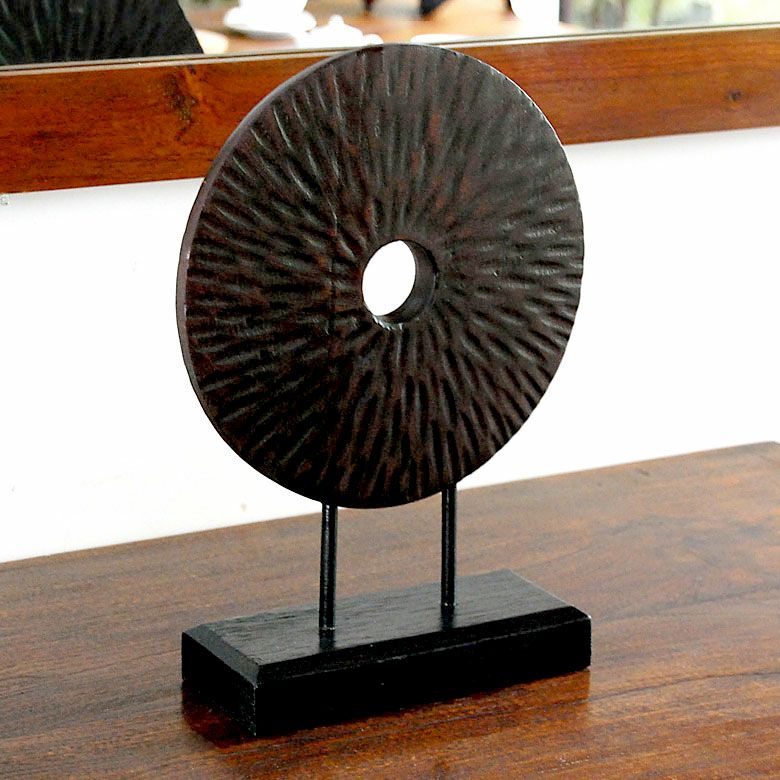 木彫りのアジアンオブジェ[プリミティブディスク][9208]【アジアン雑貨