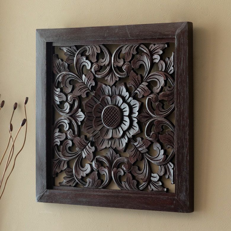 木彫りのアジアンレリーフ スクエア60cmタイプ 壁掛け アート 壁掛け