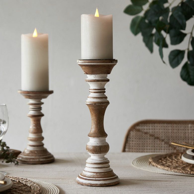 キャンドルスタンド ホワイトウォッシュ 木製 ラウンド型 Mサイズ 約 W