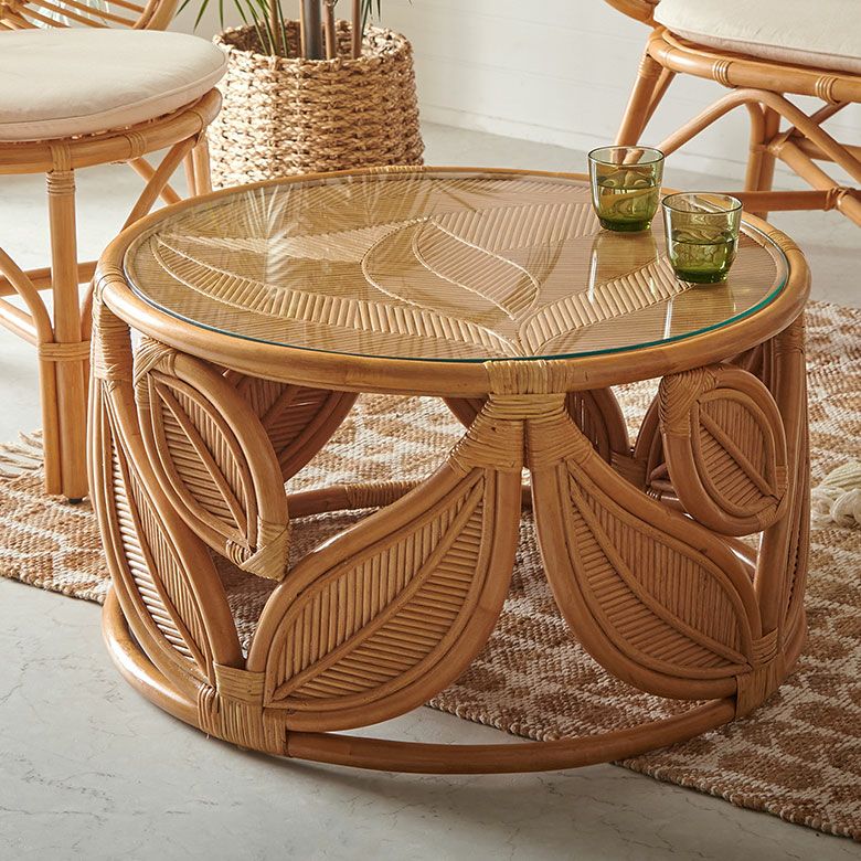 木製楕円形座卓 ラタン 籐 テーブル アンティーク家具