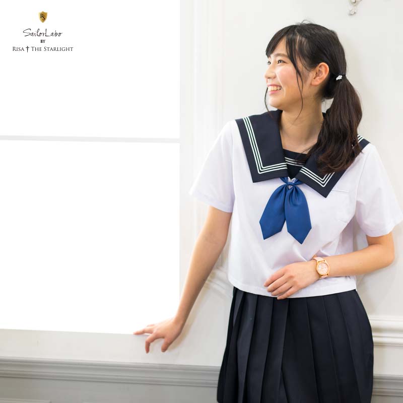 直角深型 ネイビー白3本線セーラーえり RISA Express | 制服通販リサ