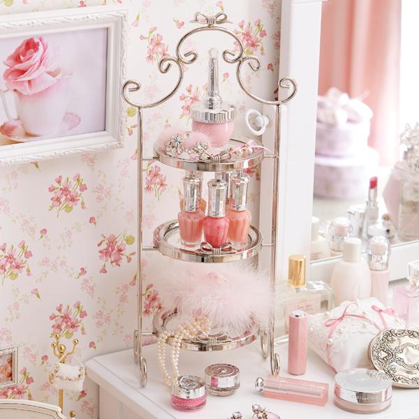 リボン小物3段トレイ(シルバー)｜かわいいお姫様インテリア家具・雑貨