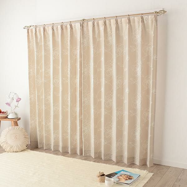 50's柄カーテン 2枚 ベージュブーメラン200 50's柄カーテン 2枚