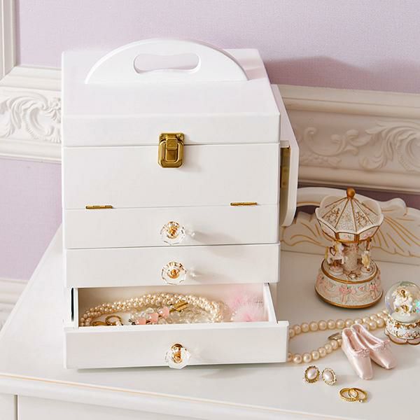 たっぷり収納コスメワゴン／リボン＆クリスタル取っ手 直送】たっぷり