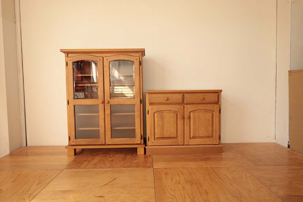 メンテ済】アンティークの二段収納棚 上下分割可 総桐 食器棚 剥離無