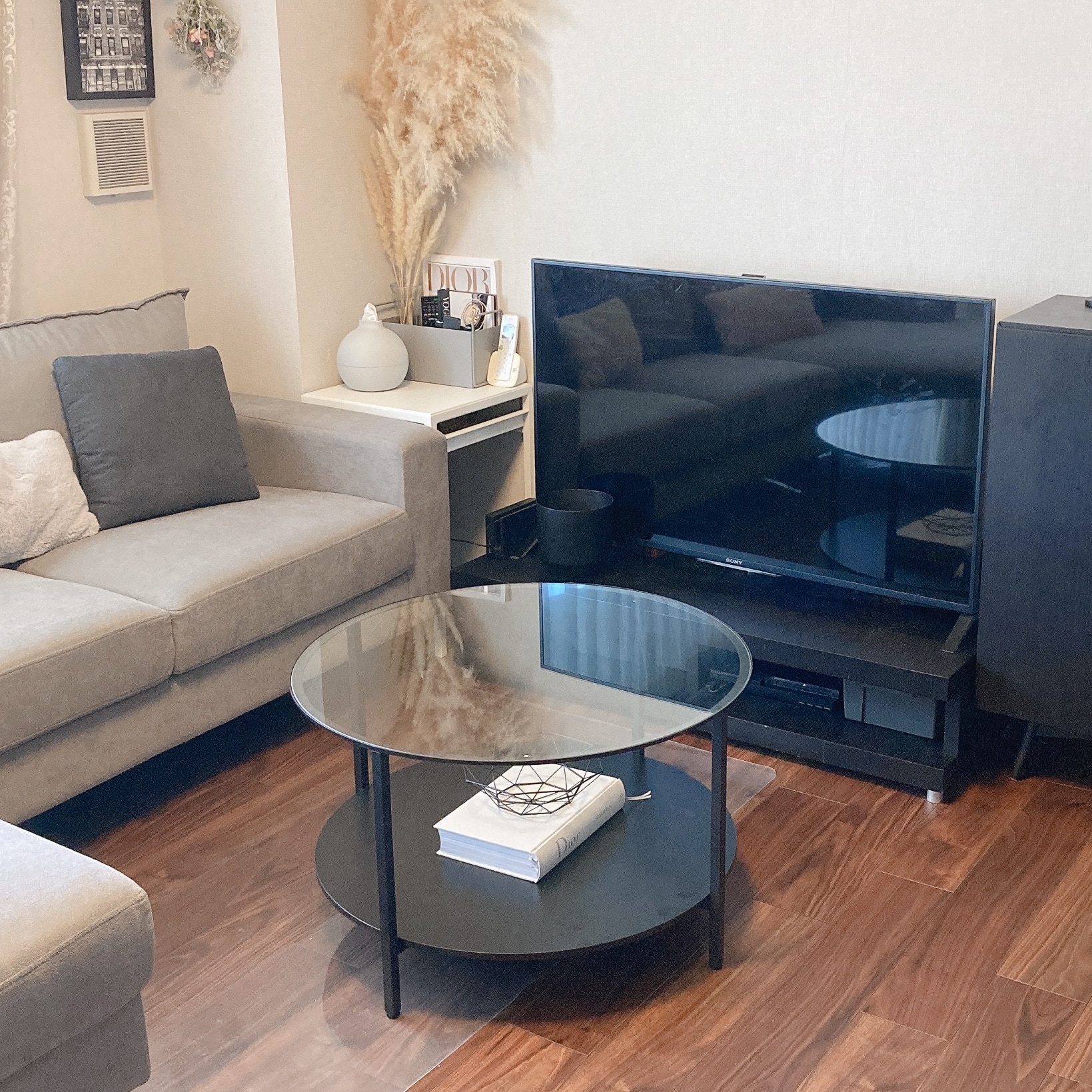 IKEA イケア コーヒーテーブル 75cm ガラス ブラックブラウン 黒 茶