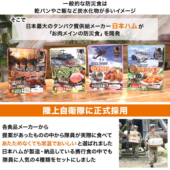 日本ハム 陸上自衛隊戦闘糧食モデル防災食 16食特別セット | 999-111071