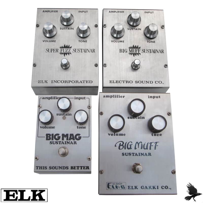 Vintage 70's Elk Super Fuzz Big Muff Mag Sustainar Set - Early