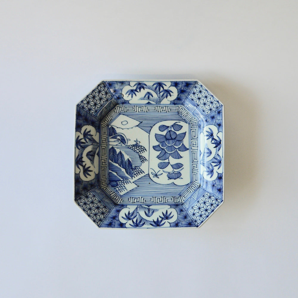 骨董 古伊万里 古染付 竹林 希少 雪輪紋 長皿 ペン皿 1客 骨董 古