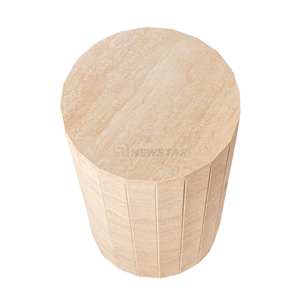 トラバーチン石 サイドテーブル 飾り台 トラバーチン石 サイドテーブル