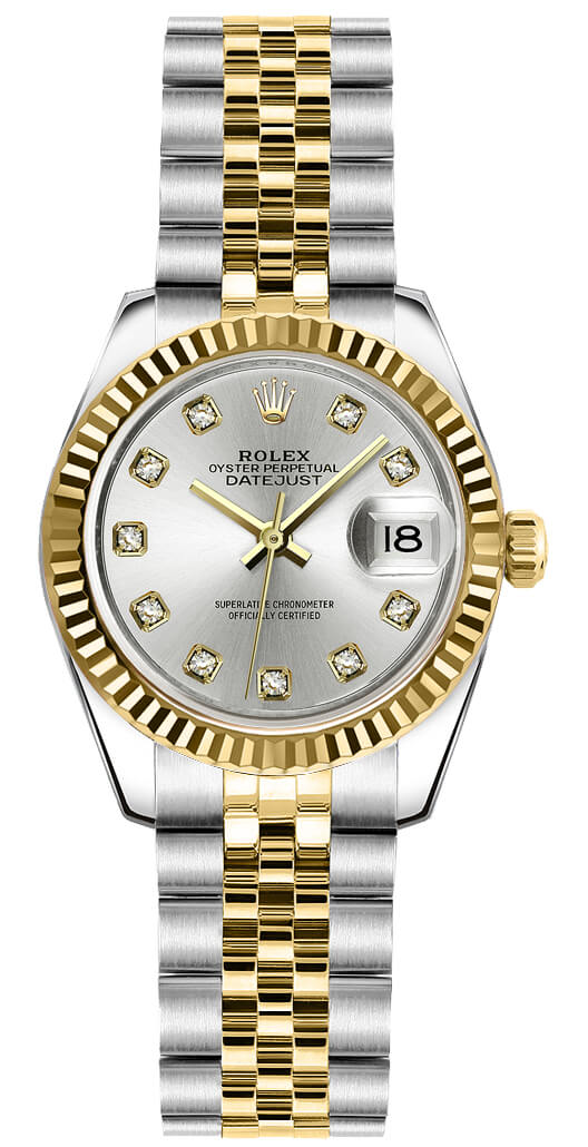 179173 Rolex Lady-Datejust 26 Silver Diamond Dial Jubilee