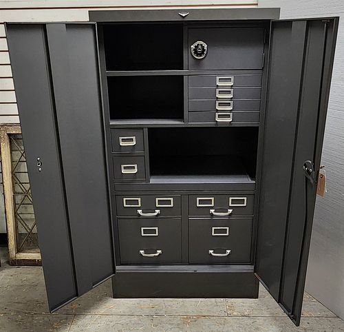 COLE STEEL 2 DOOR CABINET W/ INTERIOR SAFE DRAWERS AND PULL OUT