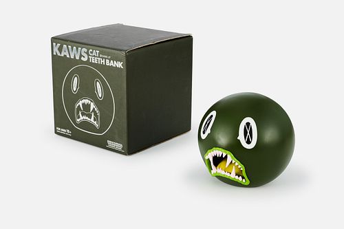 KAWS (Brian Donnelly), 'Cat Teeth Bank (Green)' sold at auction on