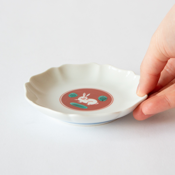 1979 九谷焼 上出長右衛門窯 紙風船 花形皿 3客 小判型小鉢