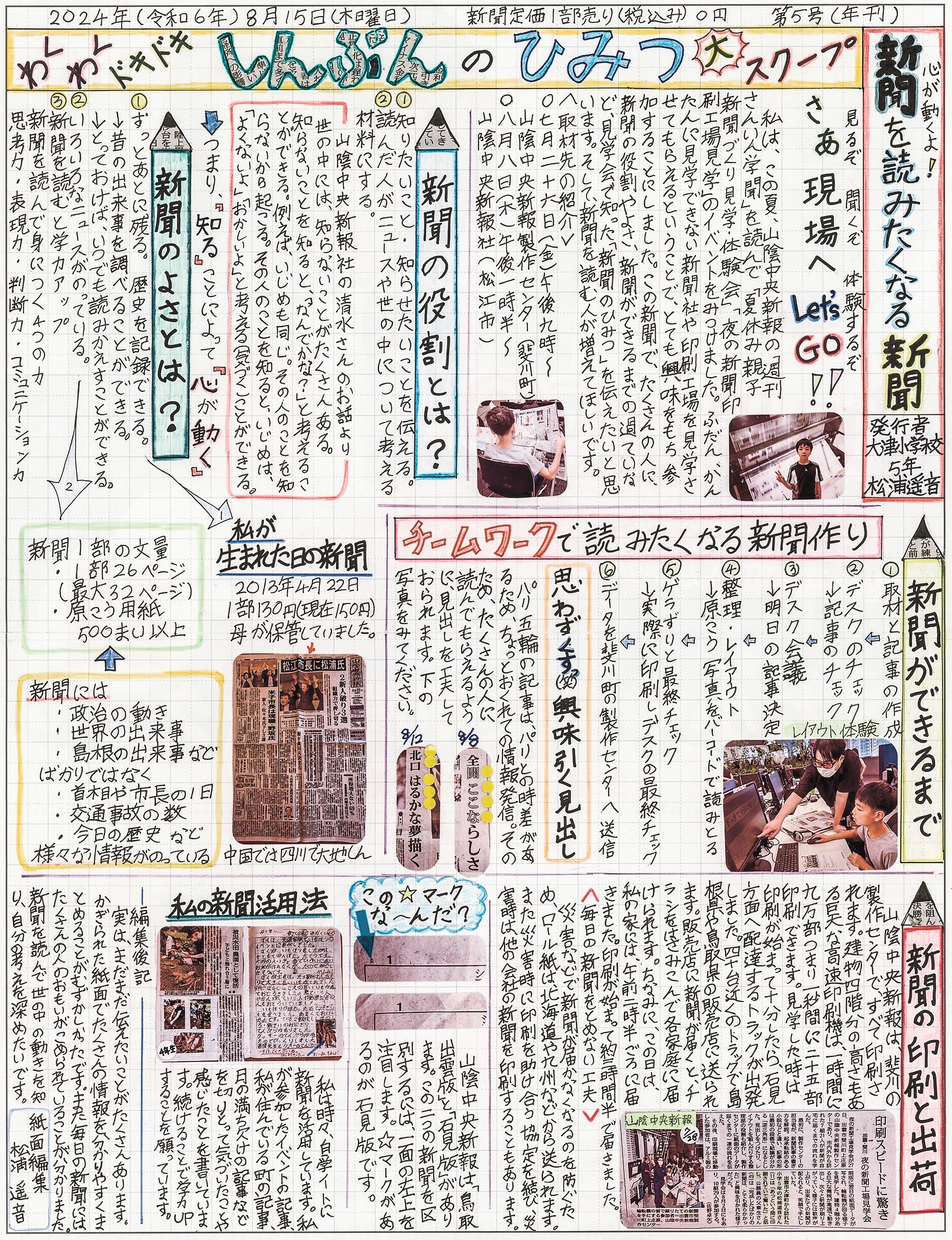 第13回しまね小中学生新聞コンクール入賞作品紹介（5） 小学5年生