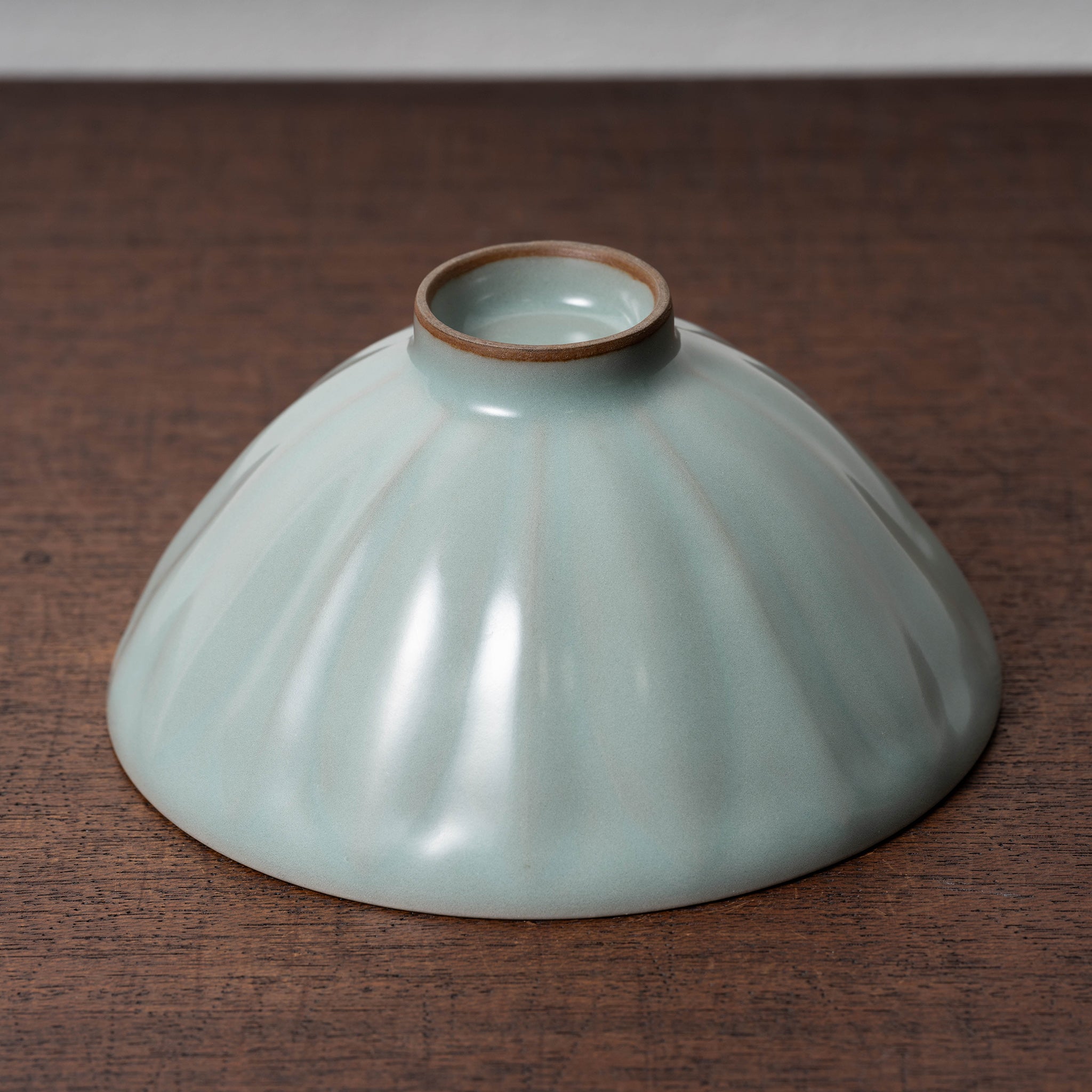 南宋時代 龍泉窯 梅子青 青磁弦文盤口瓶 花入 花瓶 茶道具(