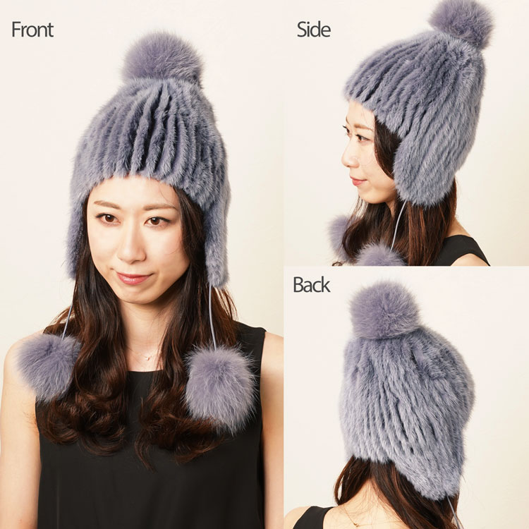 ミンク ファー ボンボン付き 帽子 フォックス 7F