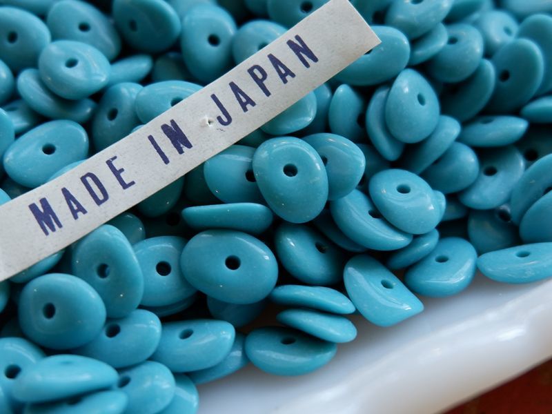 ジャパンヴィンテージ ターコイズブルー・ガラスビーズ 100個 - サクラ