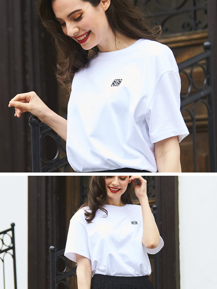 LOEWE (ロエベ) 胸ロゴ刺繍 クルーネック 半袖 Tシャツ LELS359Y22X12