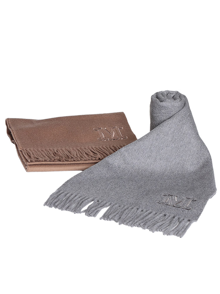 MAX MARA (マックスマーラ) ピュアカシミヤ Mロゴ刺繍 フリンジ