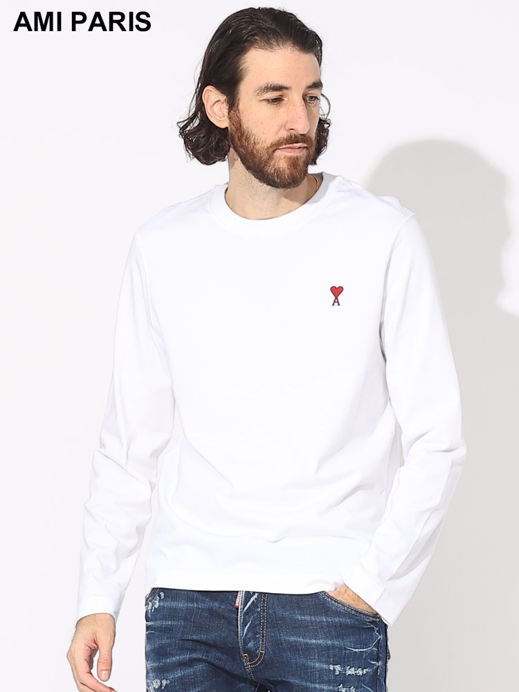 AMI PARIS (アミパリス) ワンポイント クルーネック 長袖 Tシャツ Ami