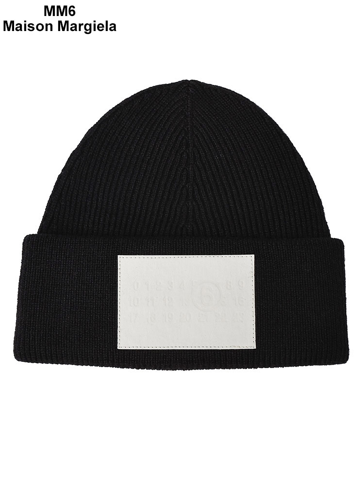 新品☆大人もOK！MM6 ニット帽 黒 ロゴ入り