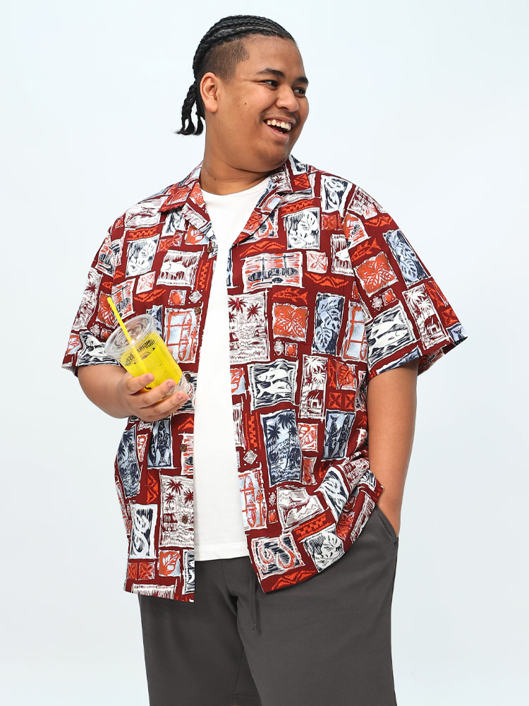 アロハシャツ MADE IN HAWAII コットン100％ 総柄 オープンカラー