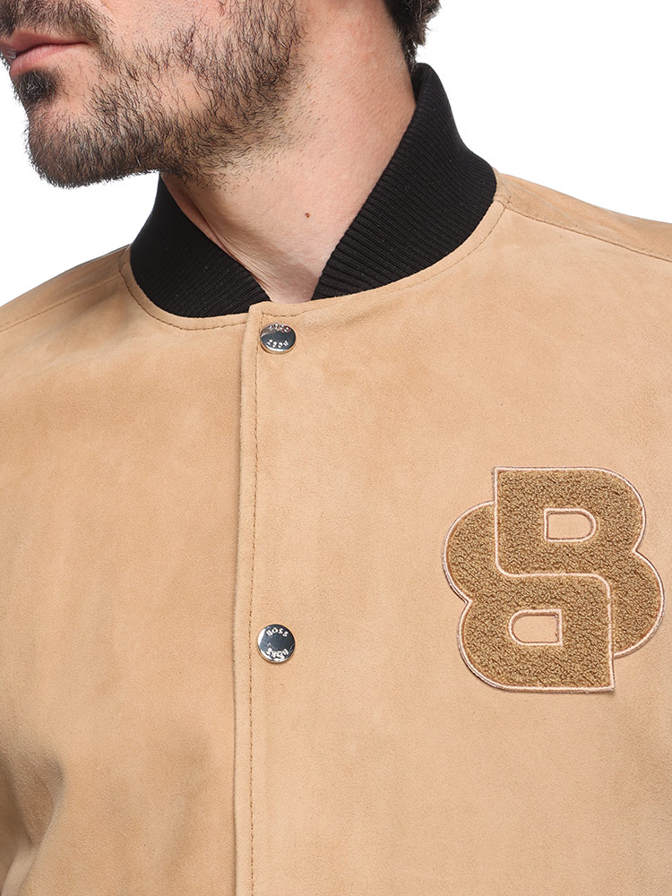 HUGO BOSS (ヒューゴボス) レザー スエード モノグラムロゴ ジッパー