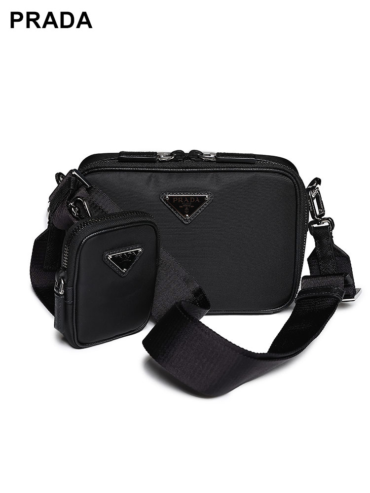 PRADA (プラダ) ナイロン＆レザー 着脱ミニポーチ付き ブリックバッグ