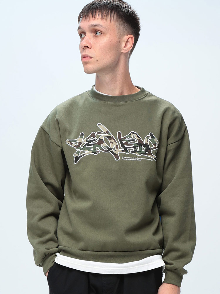 SEQUENZ (シークエンズ) 裏起毛 迷彩ロゴ スウェット トレーナー