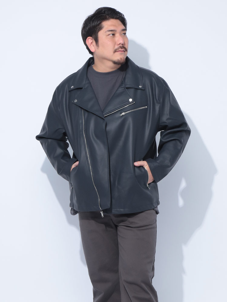 ライダース ジャケット 合成皮革 ダブル アウター レザーブルゾン