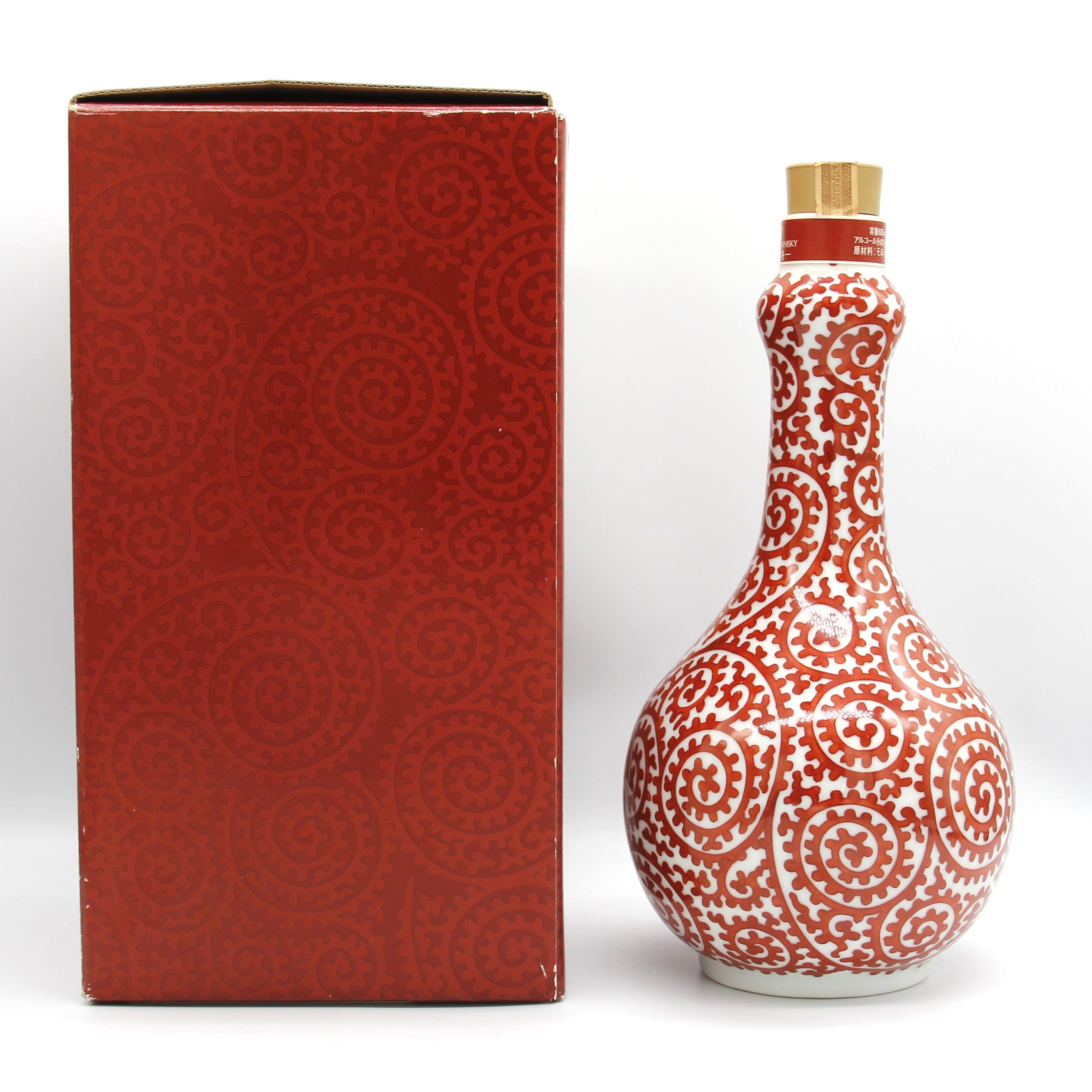 有田焼 赤絵蛸唐草寿文柚子口瓶 山崎12年 有田焼 赤絵蛸唐草「寿」文