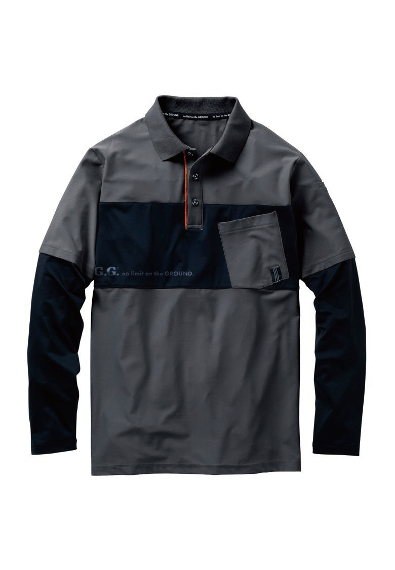 SOWA 7345-50 桑和 G.G. 高通気生地 長袖ポロシャツ 胸ポケット付き