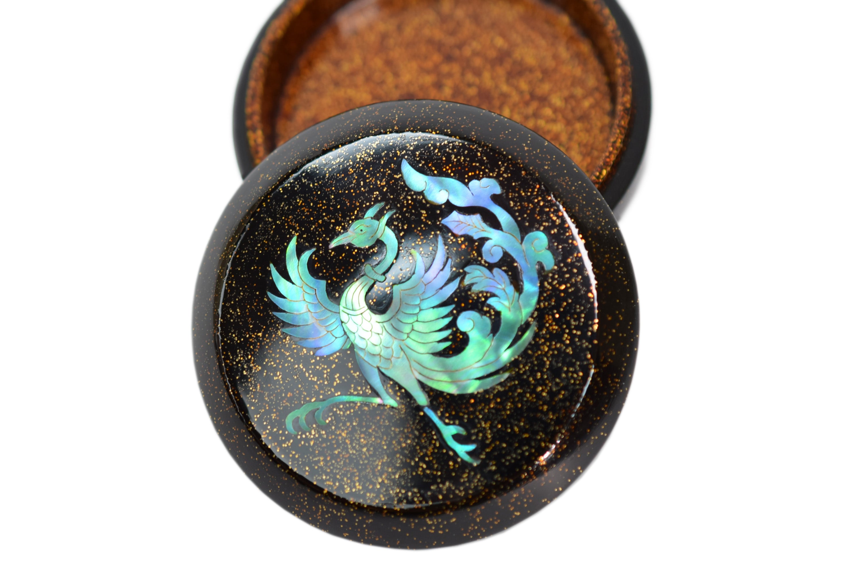 2164 雲龍作 本紫壇 金蒔絵 鳳凰 山水之図 香炉 2164 雲龍作本紫壇 金