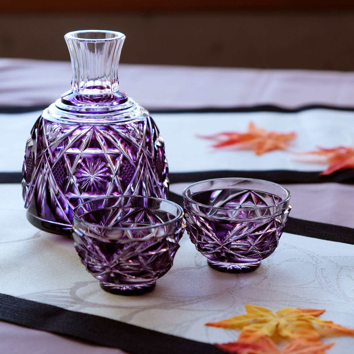 薩摩切子 酒器セット カメイガラス 徳利2個 猪口5個