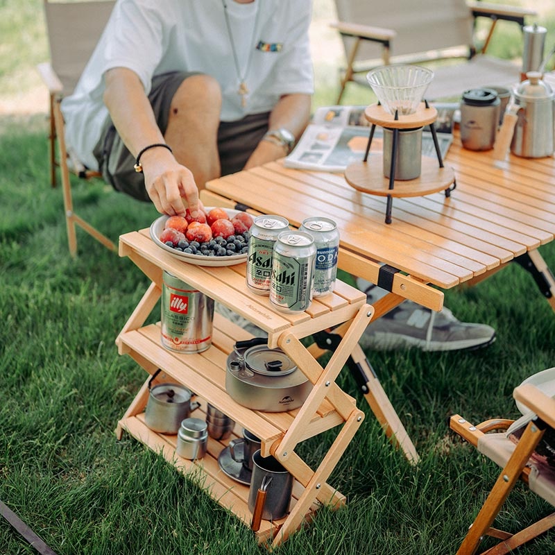Naturehike アウトドアキャンピング折りたたみ木製テーブルトップラック