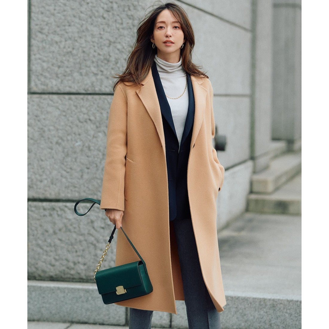 23区 ウールリバー ロングコート （キャメル系） -ファッション通販