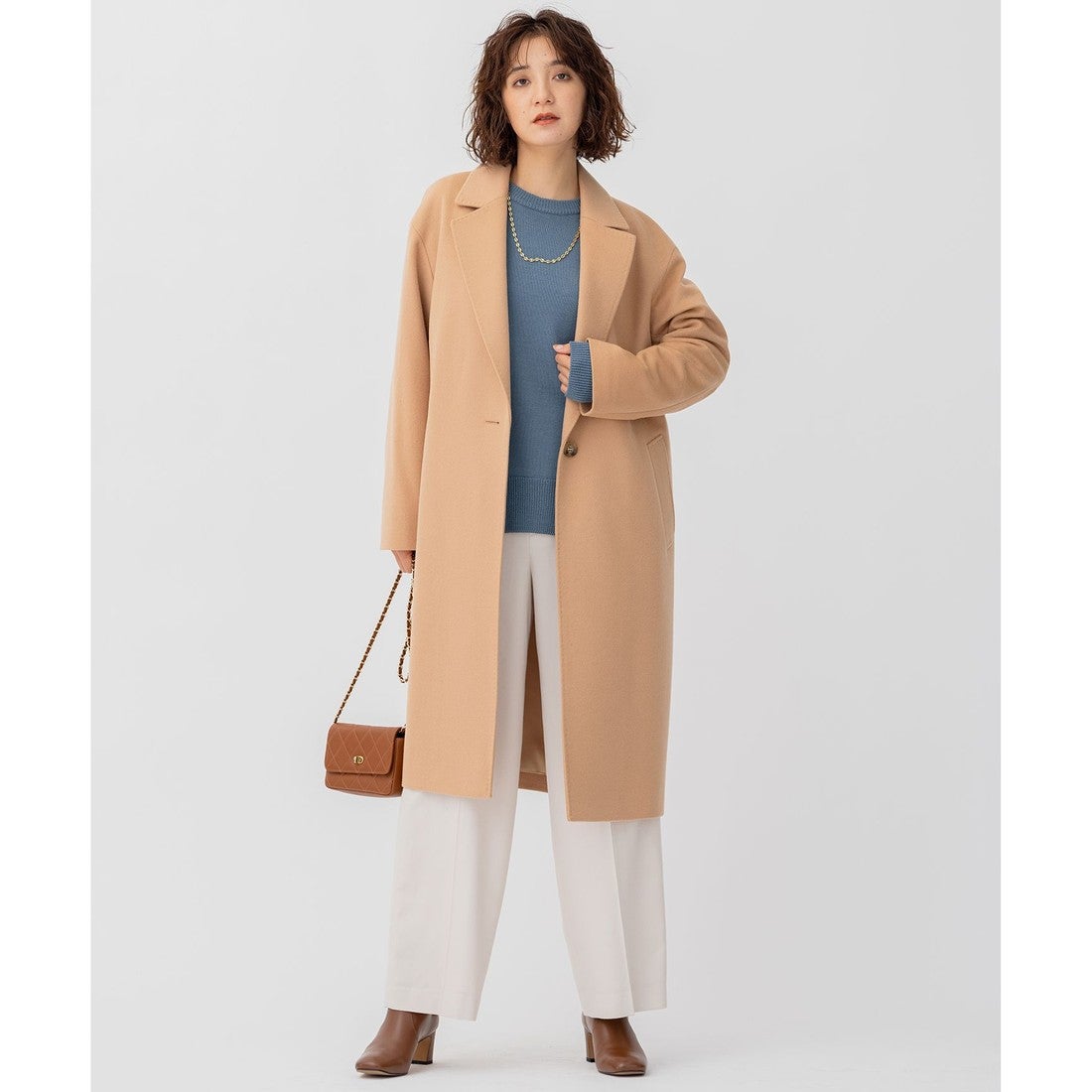 23区 ウールカシミヤビーバー チェスターコート （キャメル系） -靴