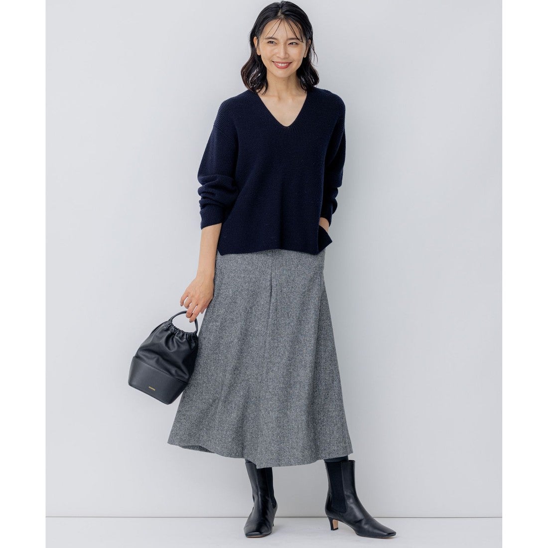 23区 シルクネップツイード ガウチョパンツ （ライトグレー系