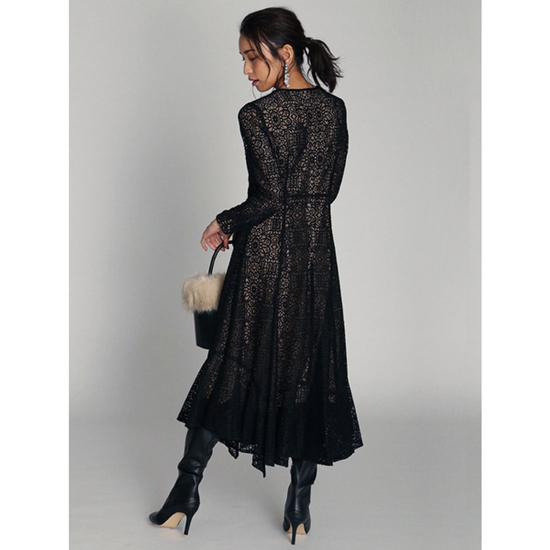セルフォード CELFORD ラッセルレースロングワンピース （ブラック