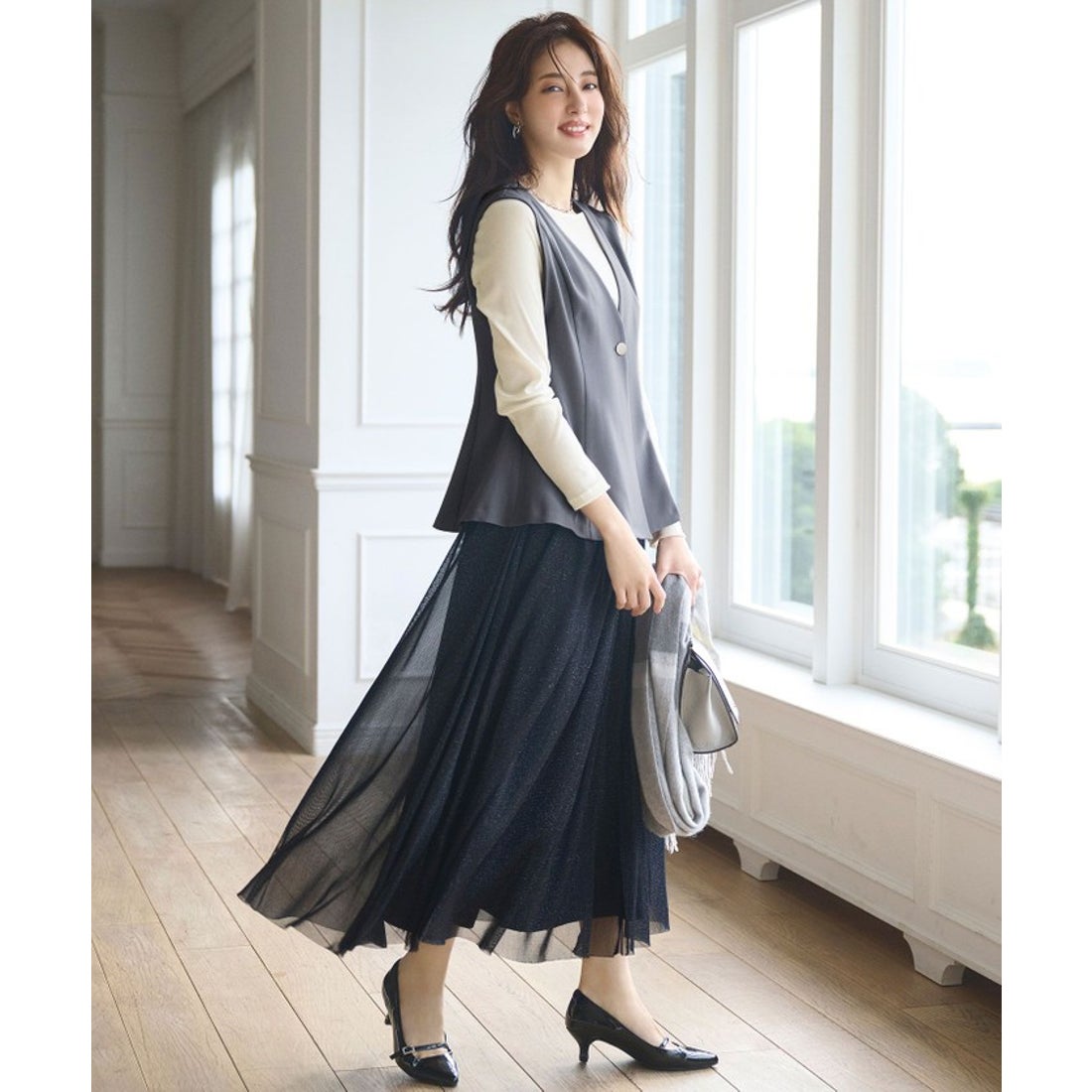 エニィスィス ANY SIS 【スタイリストコラボ】ジレ×ラメチュール